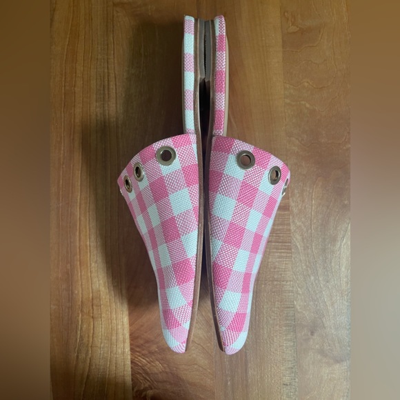 NWOT Anthropologie Pink Check Silver Grommet Womens Slides Shoes Size 11 Flats - Picture 5 of 6